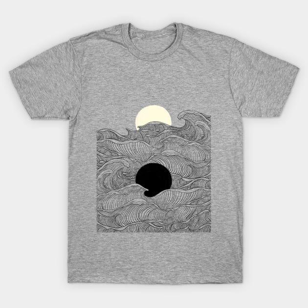 Abstraction Landscape Yin yang sun moon Ocean wave T-Shirt by Chewbarber